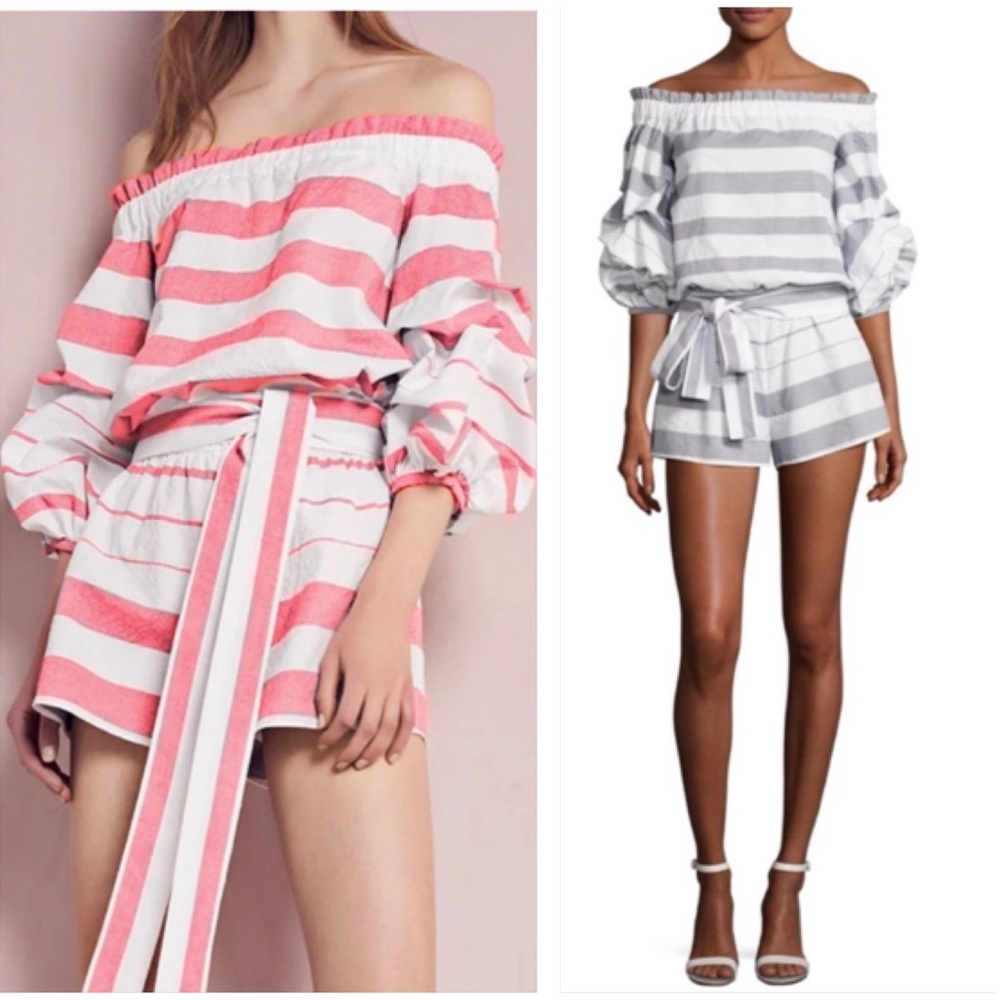 Alexis Pink & White Striped Off-Shoulder Romper